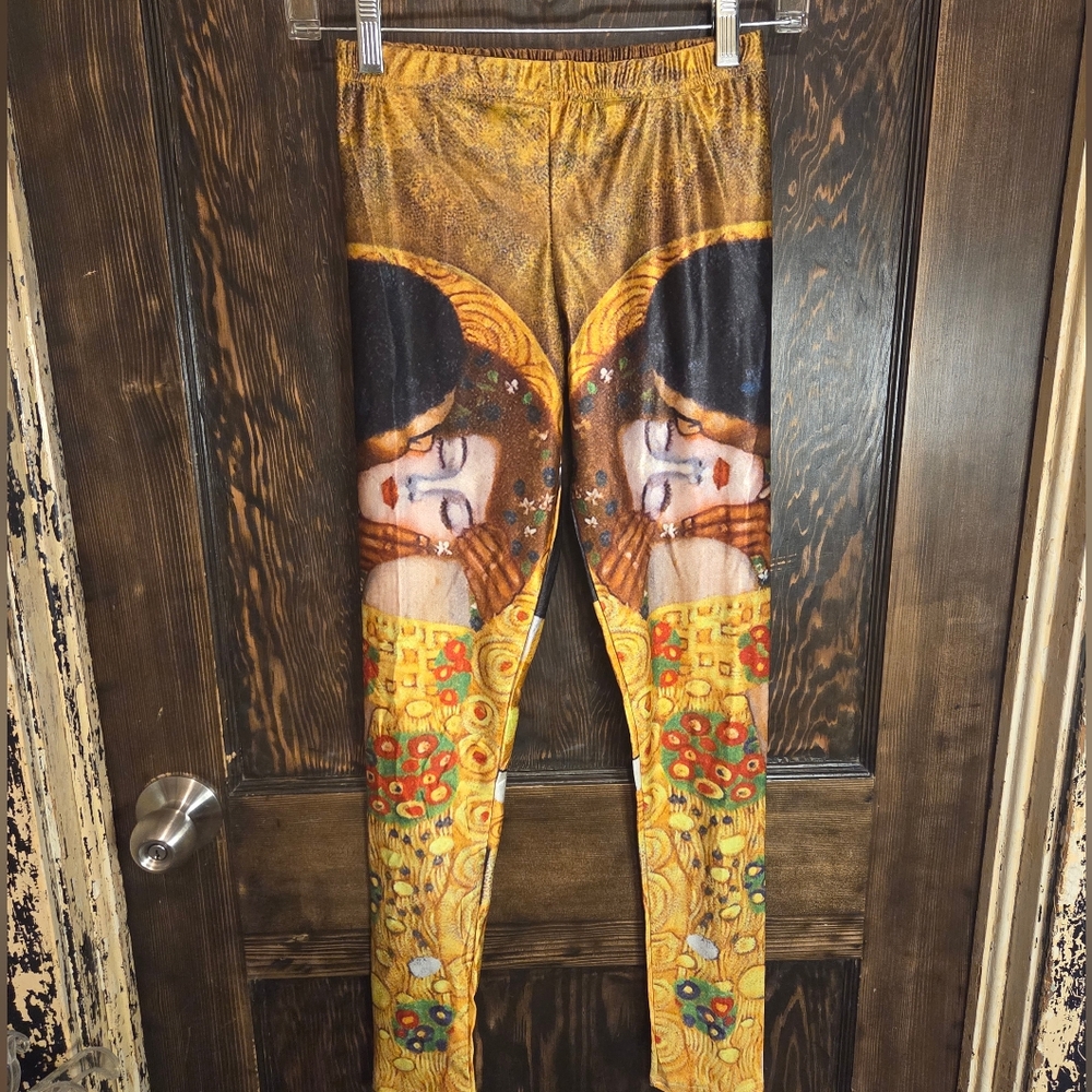 Artistic Gold and Black Leggings Gustav Klimt